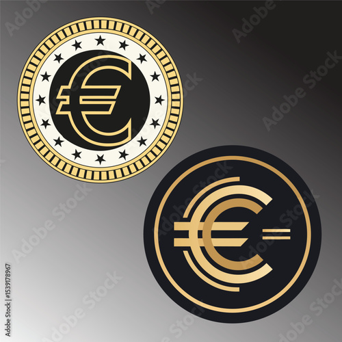 Euro currency coin icon in gold vector style for money and finance illustration