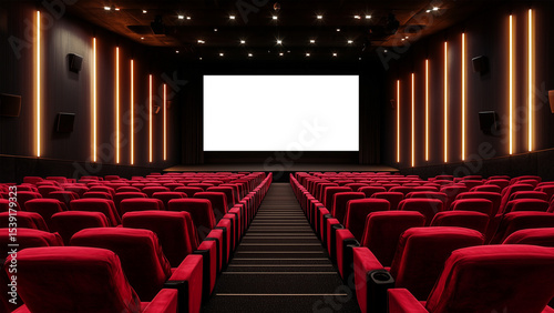 An empty movie screen in an empty cinema theater 