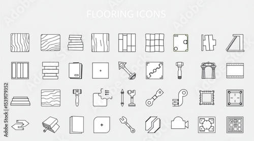 Collection of various flooring icons representing different types of flooring and installation tools created with generated ai