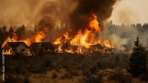 Houses burning in wildfire