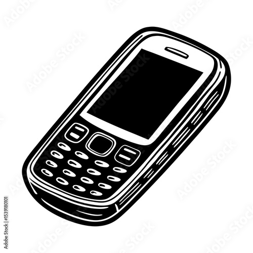 Illustration of vintage cell phone old mobile phone with keypad for telecommunications and calling