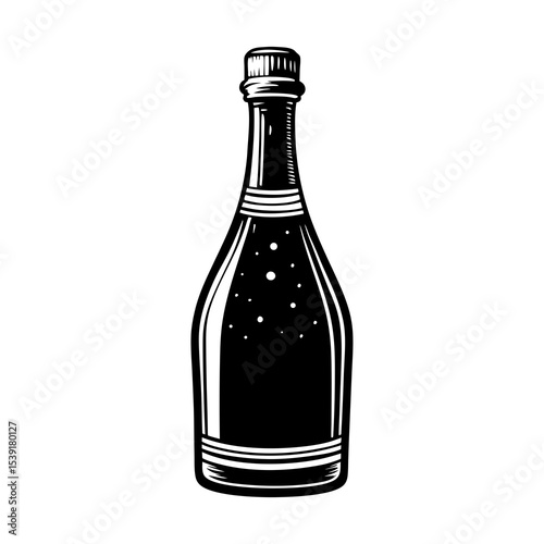 Download black and white champagne bottle vector illustration for celebrations and special occasions design