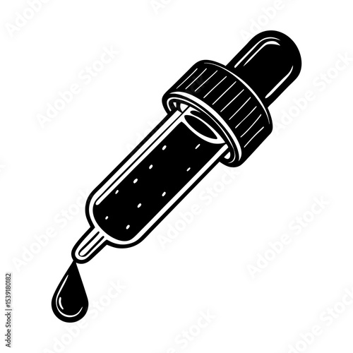 Isolated black dropper illustration for medical lab, chemistry, or aromatherapy essential oil use