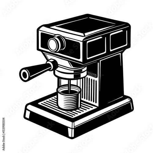 Espresso machine vector illustration for coffee lovers and cafe design, vintage style coffee maker drawing
