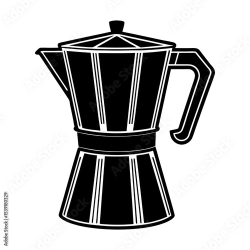 Find black moka pot vector image for italian coffee maker illustration and espresso maker design needs