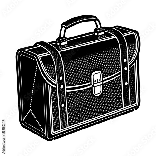 Vintage black leather briefcase vector illustration for business and travel accessories design asset