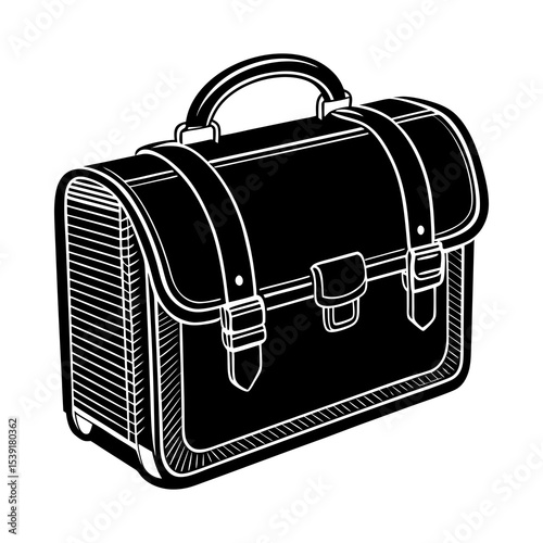 Classic black leather briefcase vector illustration for business, travel, and professional use cases