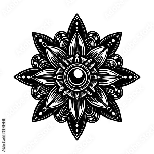 Detailed black and white floral mandala design intricate decorative flower pattern vector illustration art