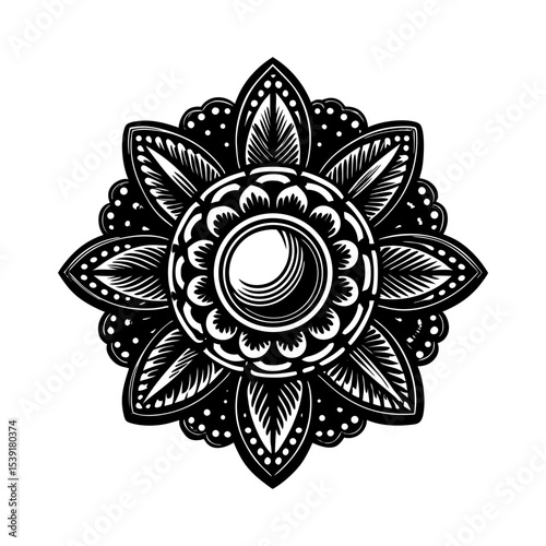 Downloadable floral mandala vector design for tattoo art, coloring pages, and decorative elements use, eps