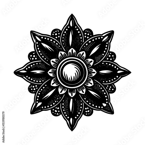 Download black and white floral mandala vector art illustration for tattoo design and decoration use