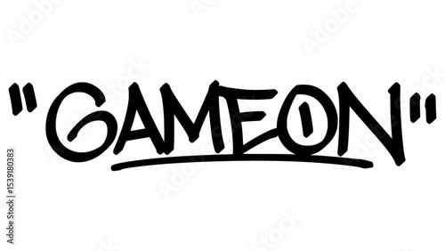 Game on graffiti tag in bold black ink with expressive handstyle. Vector street art lettering on transparent background. Great for competition, energy, and urban attitude themes.
