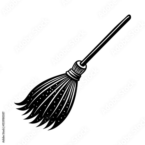 Vintage broom vector illustration for cleaning, halloween, witchcraft, and home decor projects design
