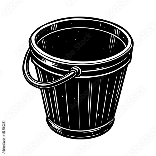 Black and white bucket illustration, metal bucket, plastic bucket, container, pail, water bucket vector