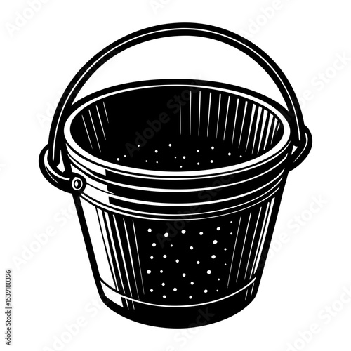 Download black and white vector illustration of a metal bucket with handle for gardening and cleaning