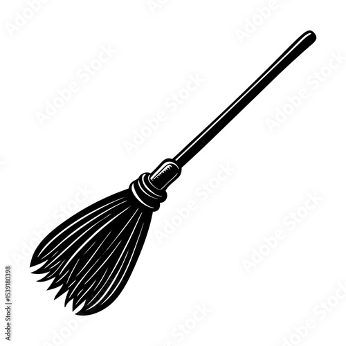 Download black and white witch broom vector graphic for halloween decoration and design projects usage