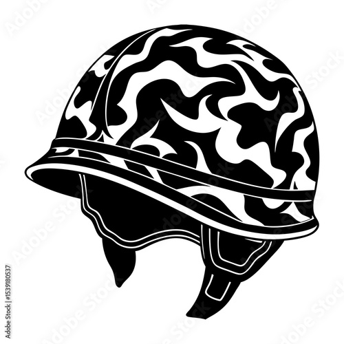 Black and white patterned military helmet vector graphic download for safety and protection gear design