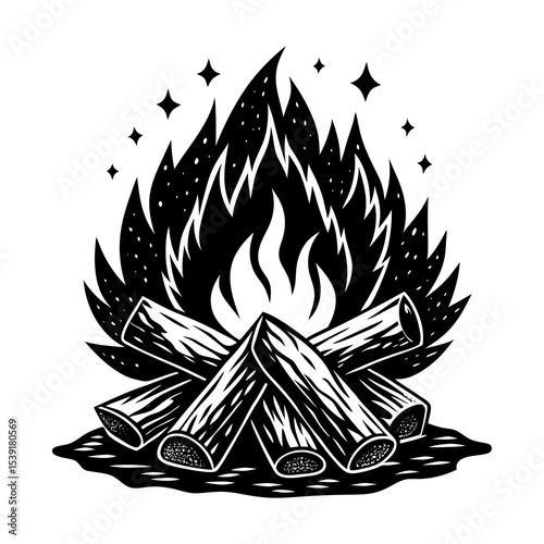 Campfire illustration vector graphic design for camping outdoor adventure and bonfire night event design