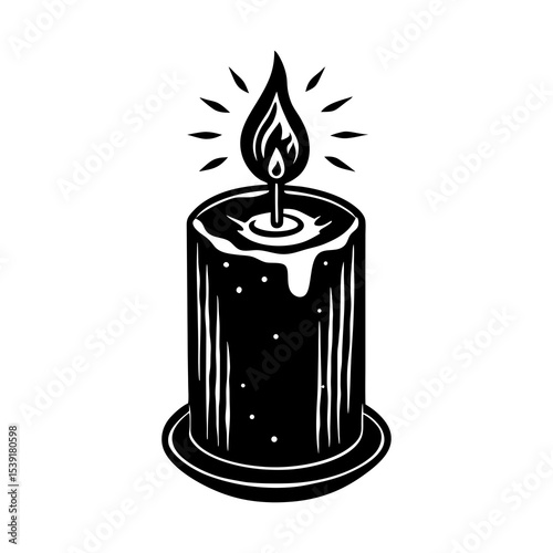 Black and white candle illustration for home decor and spiritual practices with glowing flame effect