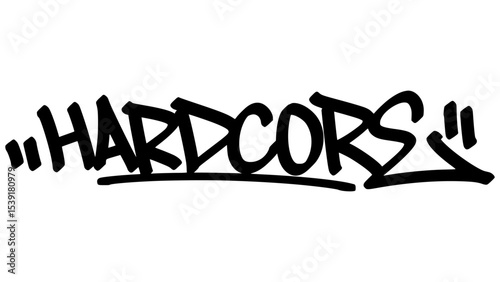 Hardcore graffiti tag in bold black ink with expressive handstyle. Vector street art lettering on transparent background. Great for raw energy, attitude, and urban edge vibes.
