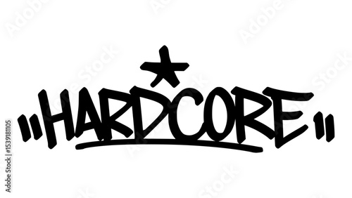 graffiti tag hardcore in bold black ink with expressive handstyle. Vector street art lettering on transparent background. Great for raw energy, attitude, and urban edge vibes.
