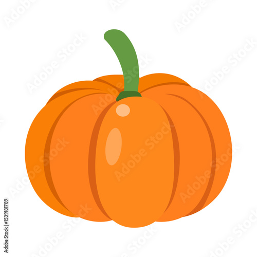 Orange Pumpkin with Green Stem Isolated on White Background in Flat Vector Illustration