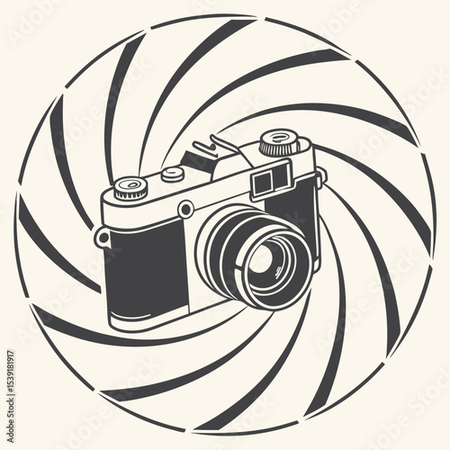 Monochrome camera badge aperture photography vintage symbol vector