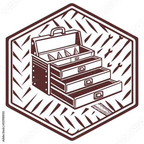 silhouette toolbox gear emblem drawers retro icon vector