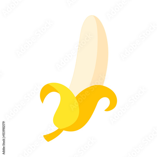 Close up of Peeled Banana with White Background in Graphic Style Illustration