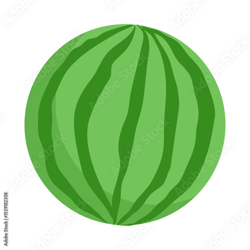Close up of a whole vibrant green watermelon with dark green stripes on a white background