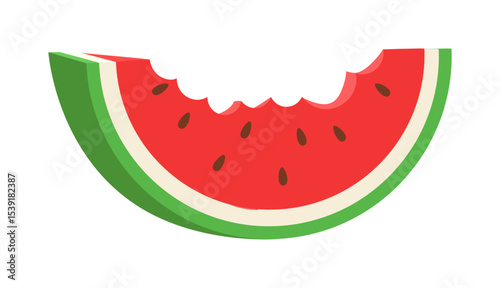 Watermelon Slice with Bite Mark Isolated on White Background in Flat Vector Illustration