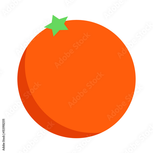 An Orange with a Green Stem Illustration, Simple, Clean, and Isolated on White Background