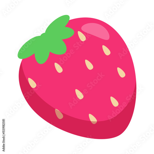 Illustration of a Strawberry with Green Stem and Seeds on a White Background