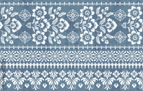 floral pattern vintage ethnic modern embroidery texture boho design vector illustration hand drawn pink flower motif branches leaves wallpaper seamless background border.