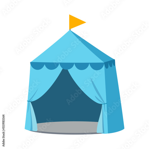 Blue Circus Tent with Yellow Flag Illustration on White Background for Event
