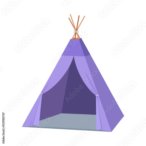Purple Teepee Tent Illustration, Native American Style Home with Open Flaps
