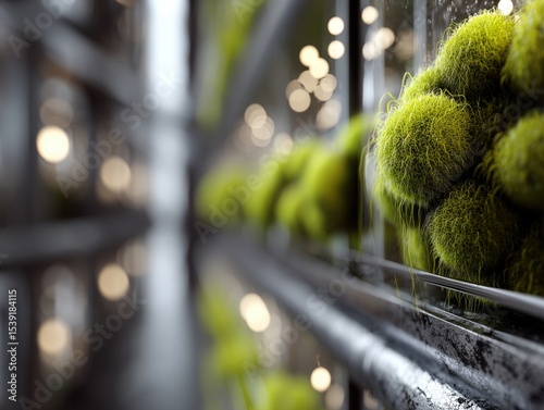 Green fluffy spheres line a...