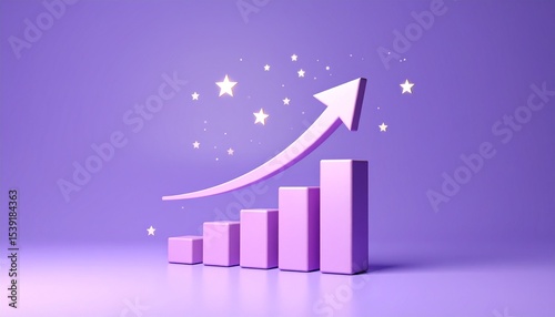 3D bar graph with upward arrow floating over a purple background