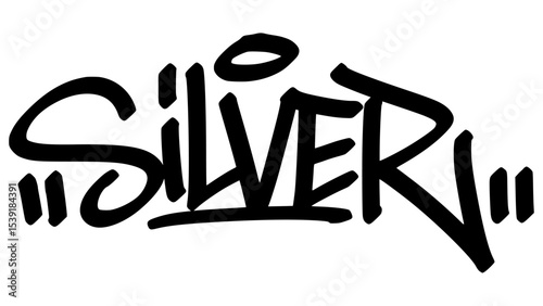 silver graffiti tag in bold black ink with expressive handstyle. Vector street art lettering on transparent background. Perfect for urban vibes and hip hop style.
