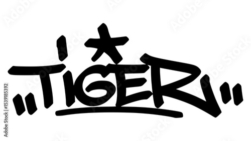 tiger  graffiti tag in bold black ink with expressive handstyle. Vector street art lettering on transparent background. Perfect for urban vibes and hip hop style.
