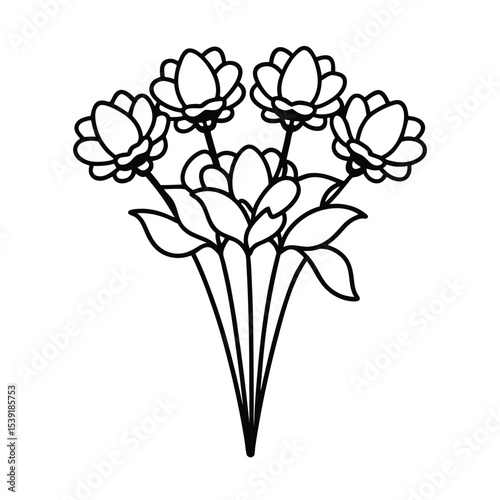 Vibrant colorful bouquet of flowers detailed floral design illustration