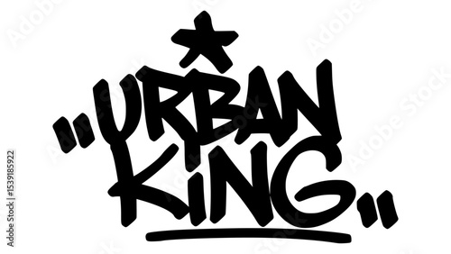 urban king graffiti tag in bold black ink with expressive handstyle. Vector street art lettering on transparent background. Perfect for urban vibes and hip hop style.
