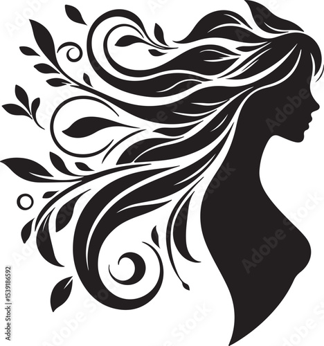 Stylized Woman Profile with Nature-Inspired Hair Design	