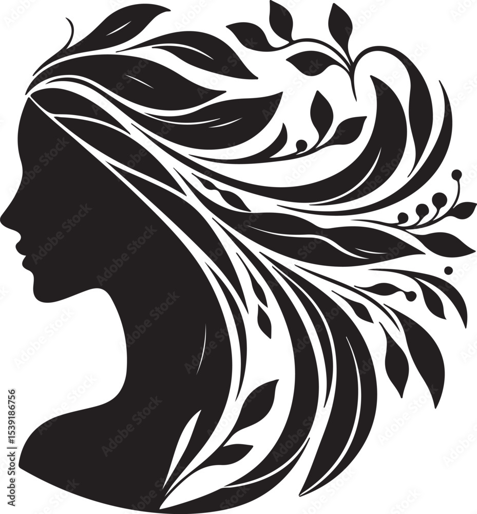 Obraz premium Stylized Woman Profile with Nature-Inspired Hair Design 