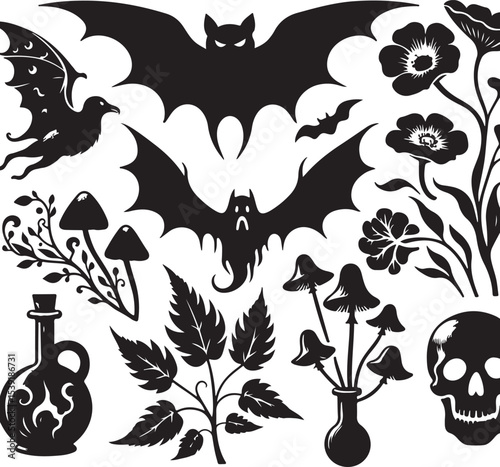 Dark Halloween Symbols – Vector Silhouette Collection
