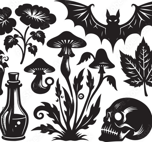 Spooky Forest Halloween Set – Ghosts, Leaves, Mushrooms
