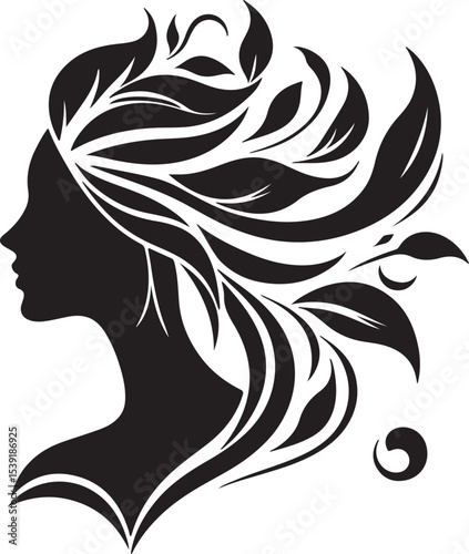 Stylized Woman Profile with Nature-Inspired Hair Design	