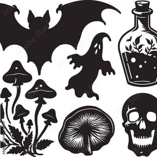 Spooky Silhouette Pack – Bat, Skull, Potion & More

