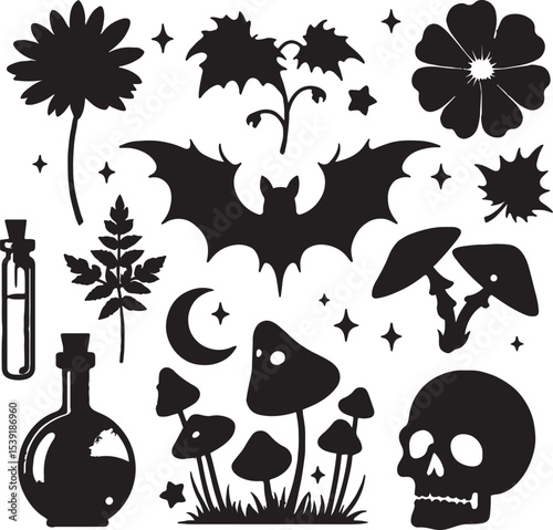 Witchcraft Inspired Halloween Elements – Vector Silhouettes
