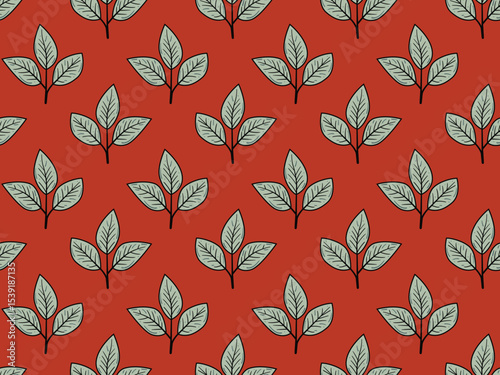 Seamless terracotta pattern featuring stylized sprigs of leaves.  Elegant and minimalist design perfect for textile prints, wallpaper, branding, or website backgrounds.