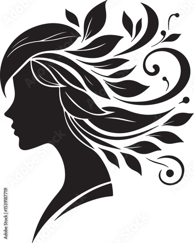 Stylized Woman Profile with Nature-Inspired Hair Design	